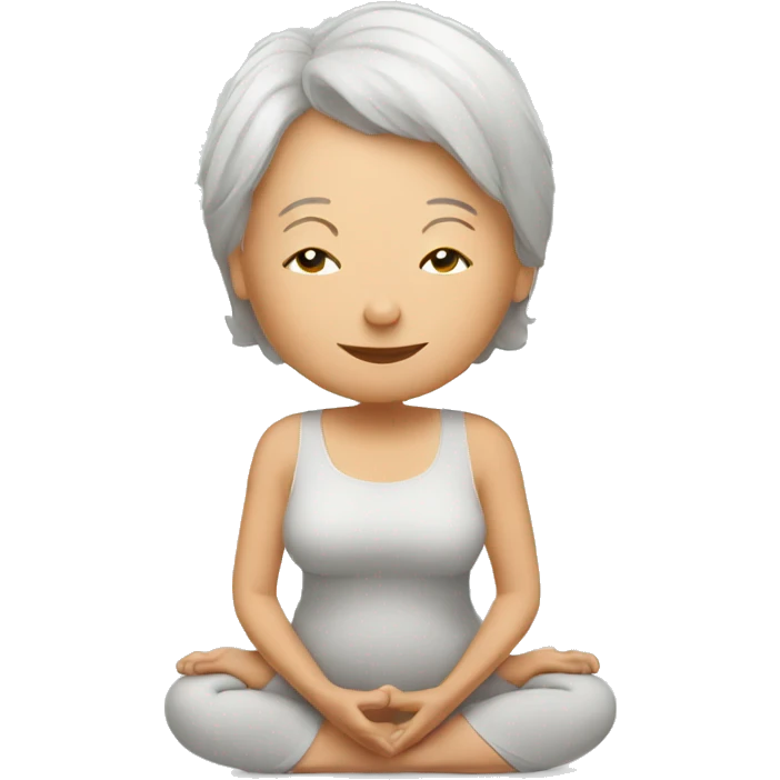older woman doing yoga with basenki emoji