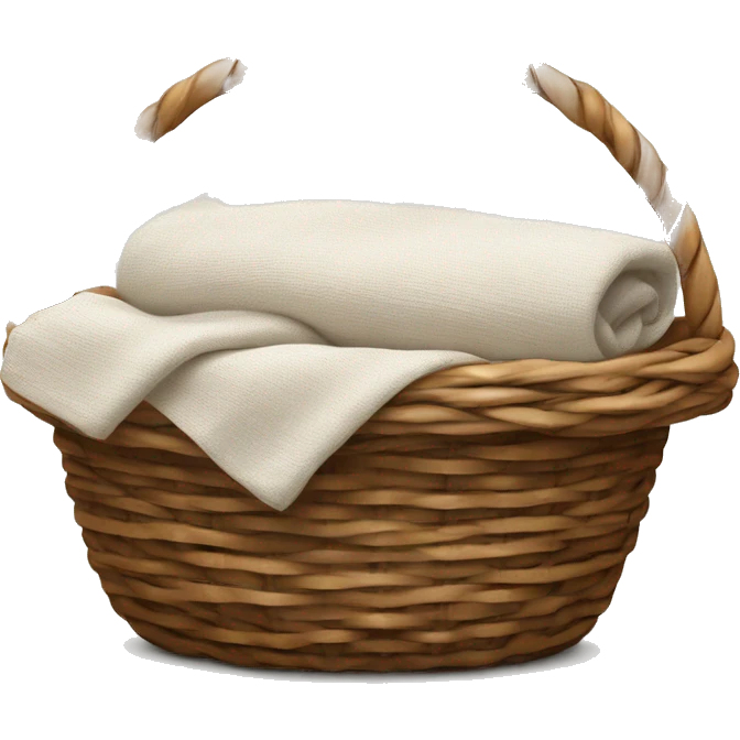 A woven light Brown basket with fresh washed linen emoji