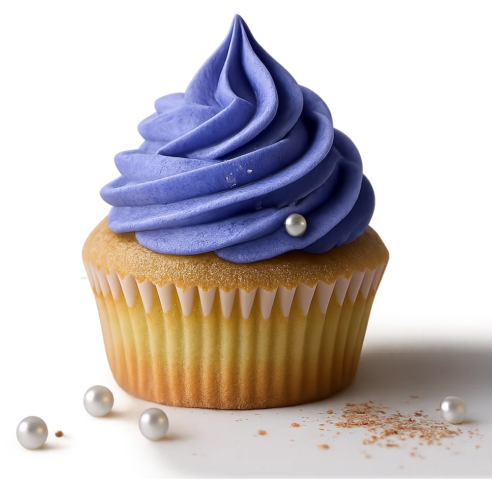 Change the icing to blueberry, keep the realistic cupcake and accessories, photorealistic style, transparent background. emoji