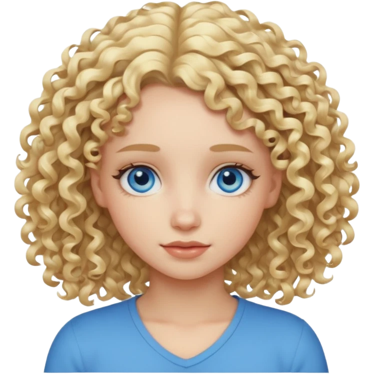 Cool blond curly girl blue eyes. Cooler color blond hair emoji