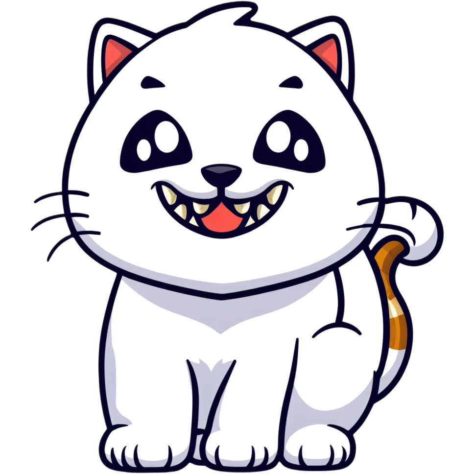 saber-toothed cat with a tiny body and enormous 8-inch fangs that are twenty times longer than its body, absurdly disproportionate teeth emoji