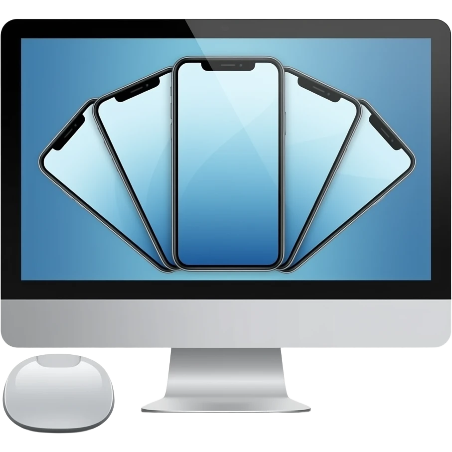 multiple smartphone on unicolor computer screen emoji