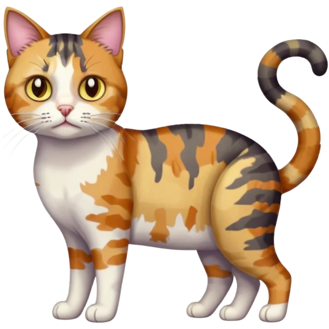 full body anxious looking colourful light patched calico tabby cat with hazel eyes emoji