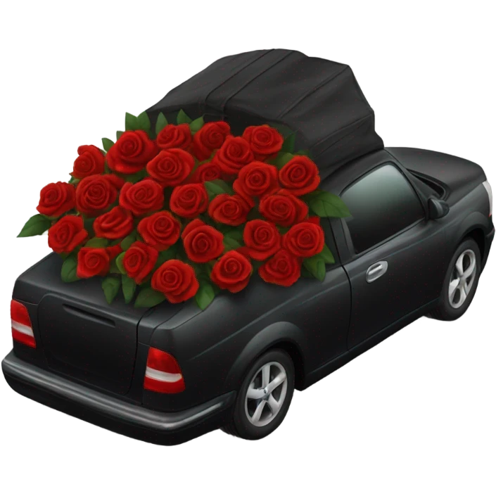 black open car trunk with red roses left in it emoji