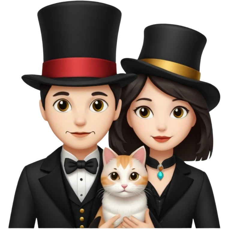 magician couple and their pet cat emoji