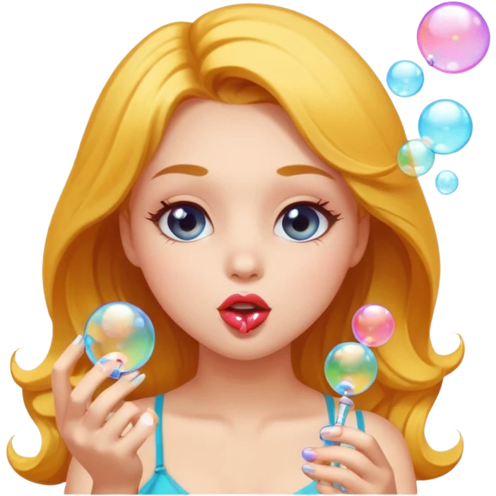 sexy girl, playful pose, blowing bubbles emoji