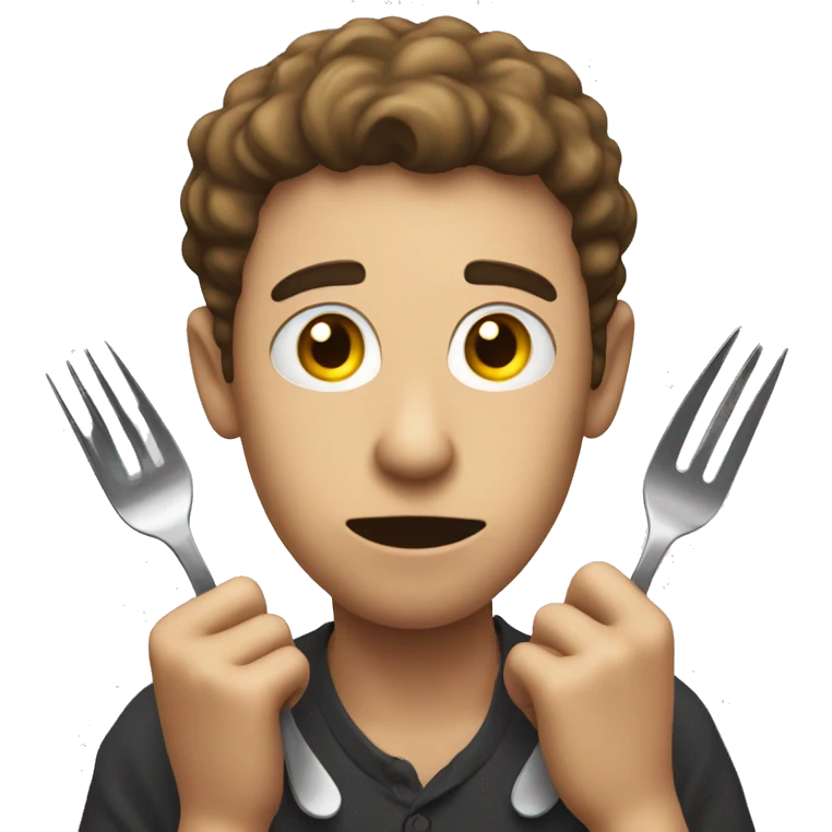 Person who is hungry, with cutlery in his hands emoji