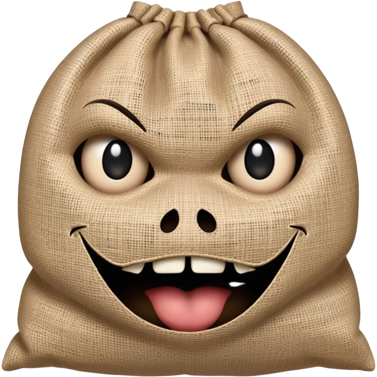 creepy burlap sack face with stitched mouth and dark hollow eyes emoji