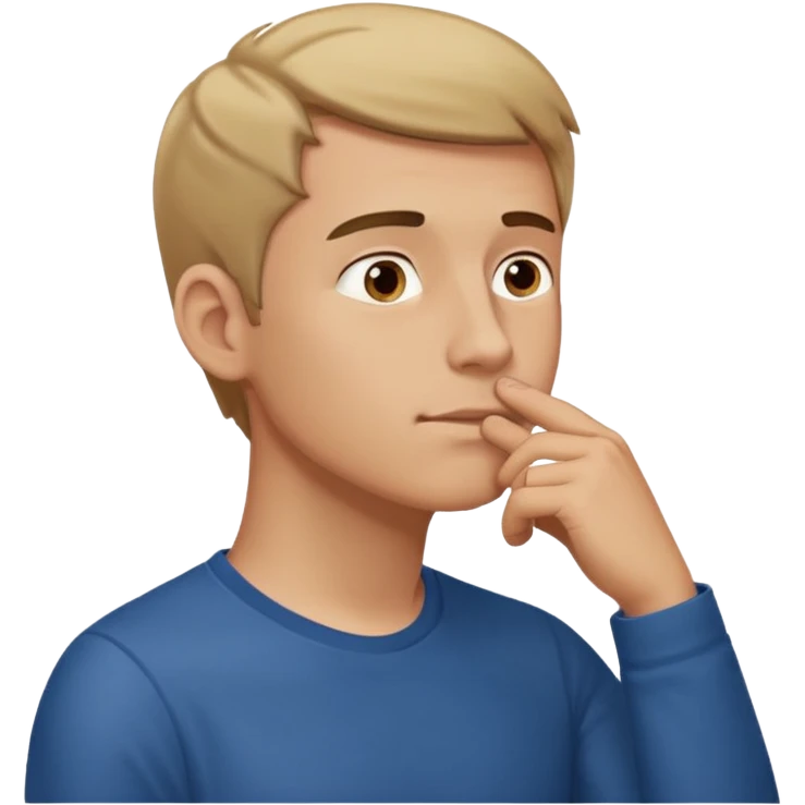 white guy looks up, stands sideways, puts hand to chin, thinks emoji