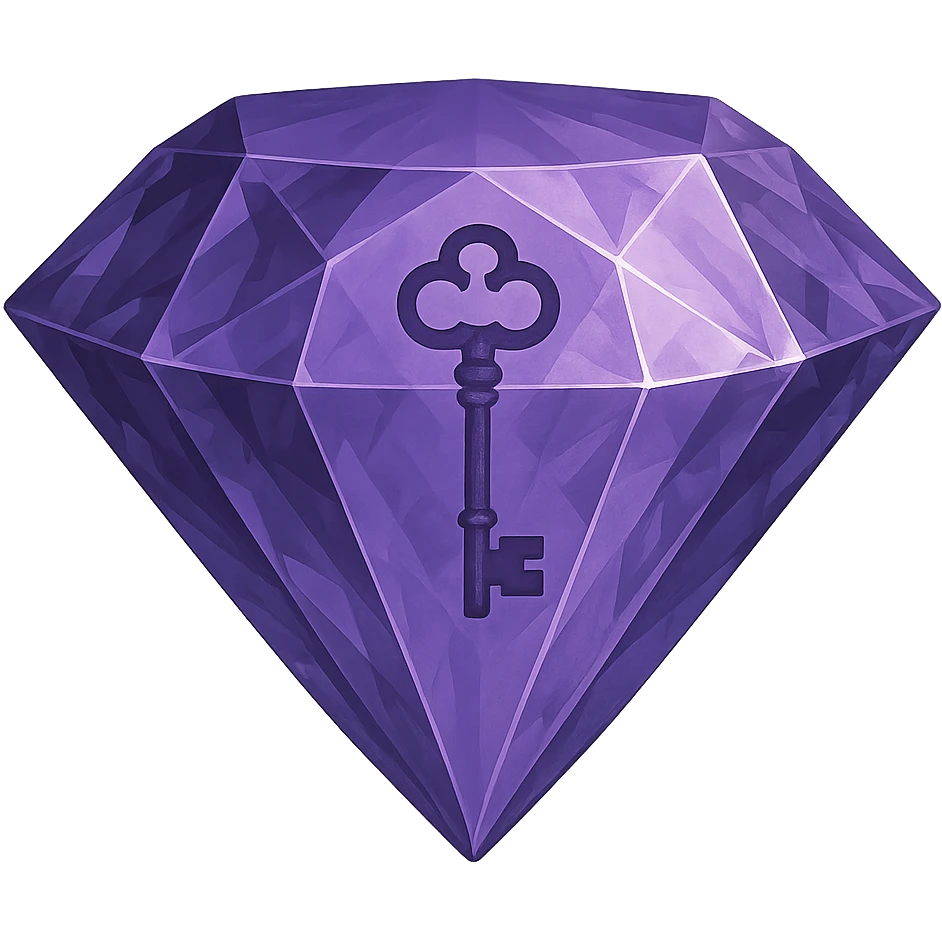 complex real diamond, color #9665db, with 🗝️key  symbol on the diamond. emoji