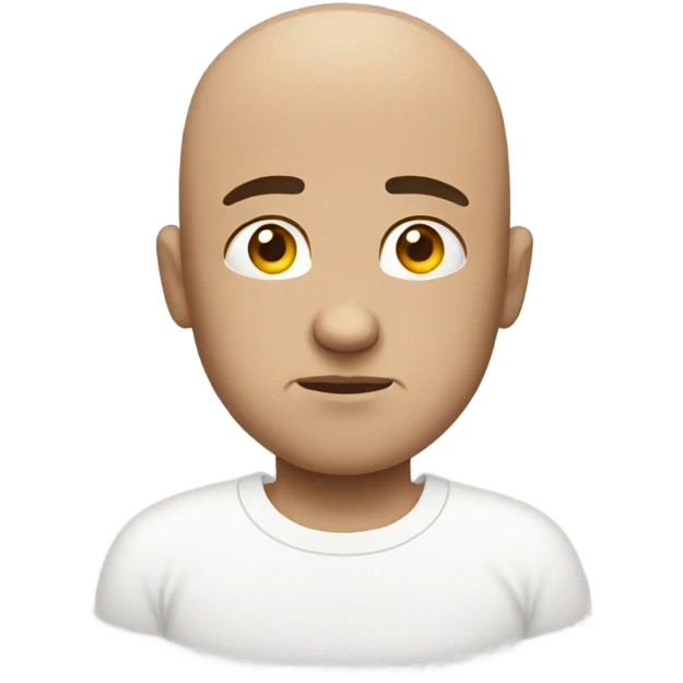Sad bald man with white subtle a t shirt emoji