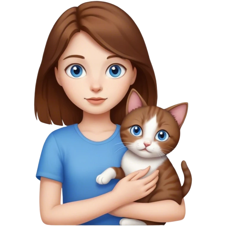Brown Hair Girl Blue eyes with cat emoji