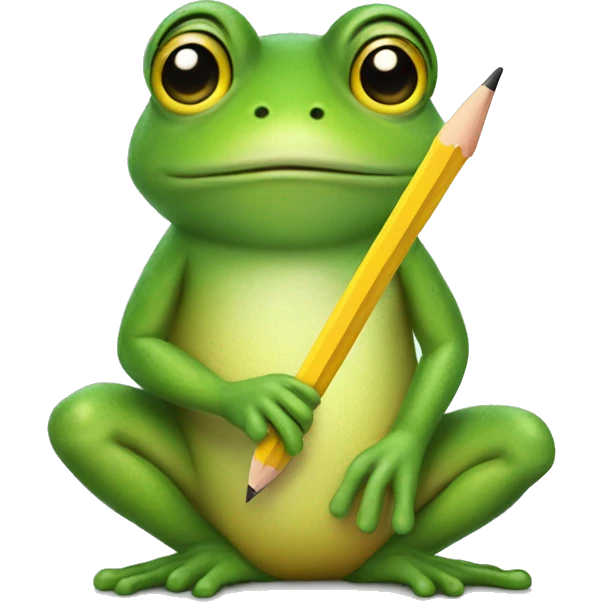 cute little frog holding a yellow pencil emoji