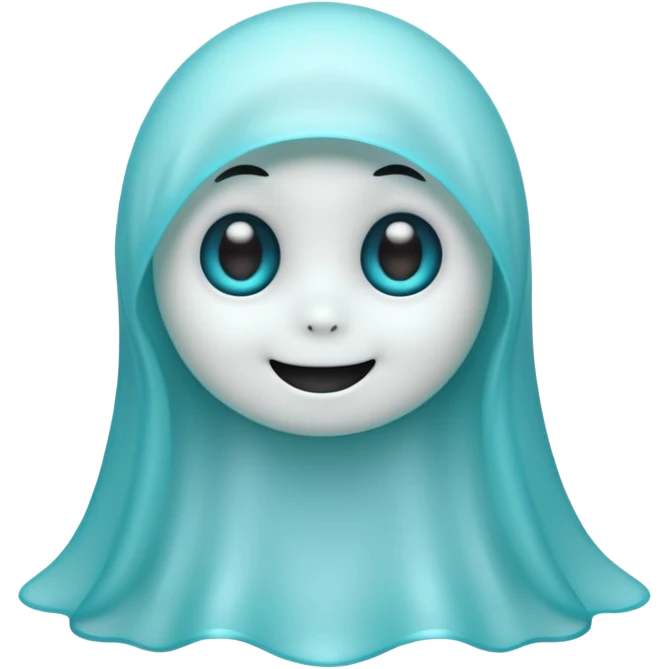 Cute cyan ghost character with big adorable eyes and a small smile emoji