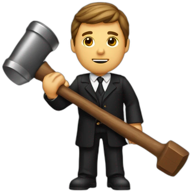 male judge holding a small woodden hammer emoji