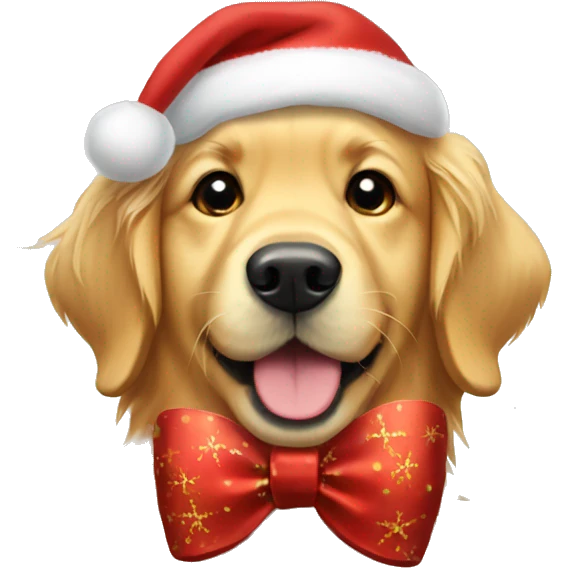 Golden retriever with a Christmas bow emoji