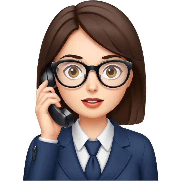 Brunette office lady with glasses bulging eyes talking on a phone  emoji