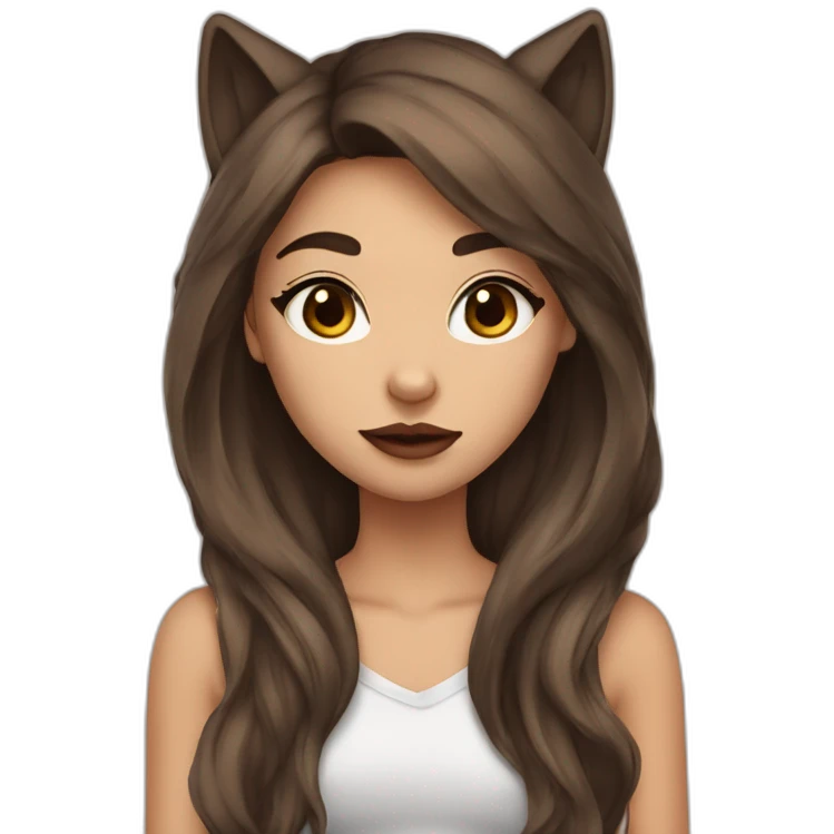  girl brown long hair lipstick wolf ears  emoji