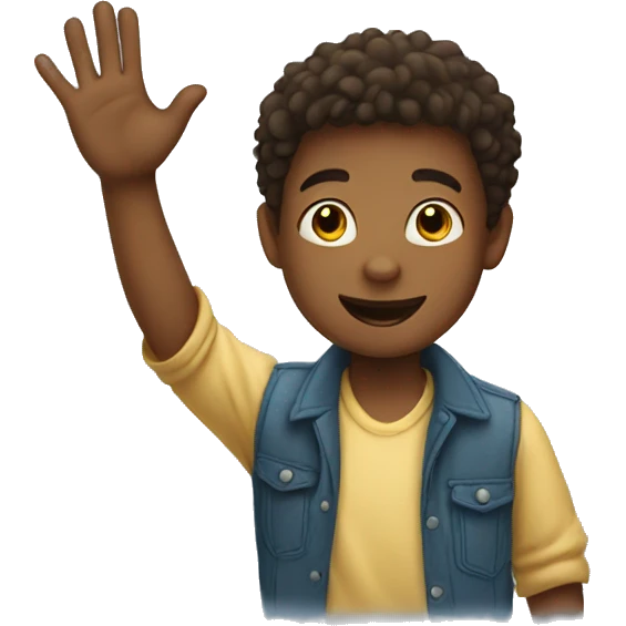 a boy raising hand to welcome everyone  emoji