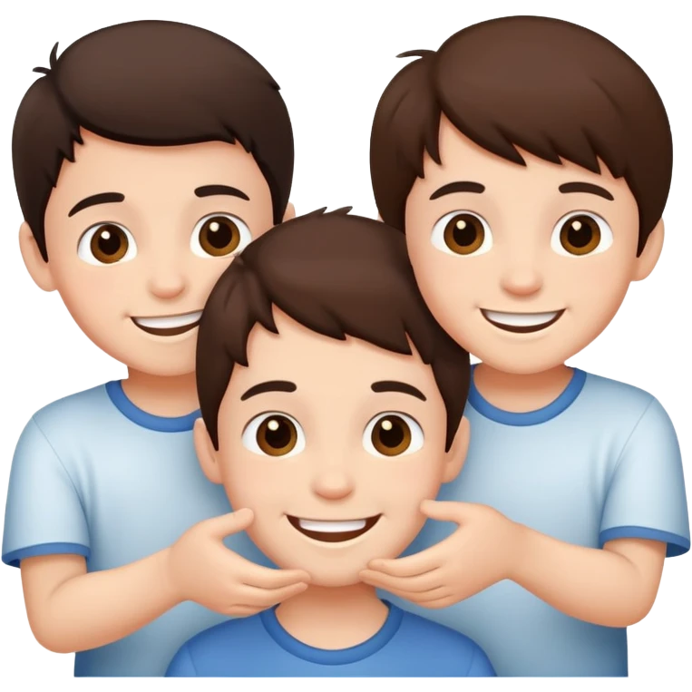 Three cute young brunette brothers playing  emoji