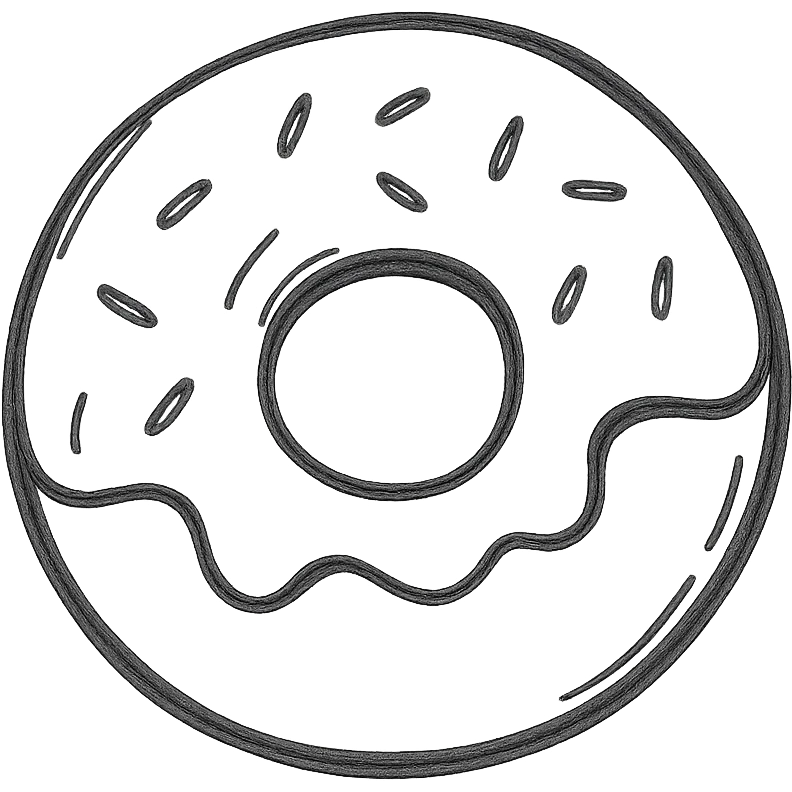 donut in hand drawn black outline style emoji