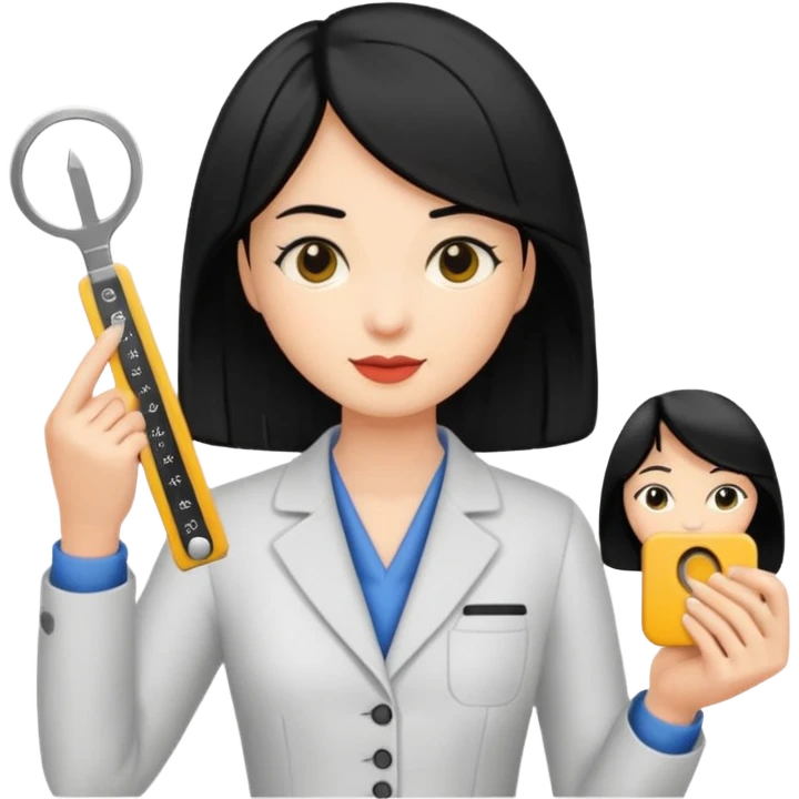 tailor woman holding measure black hair emoji