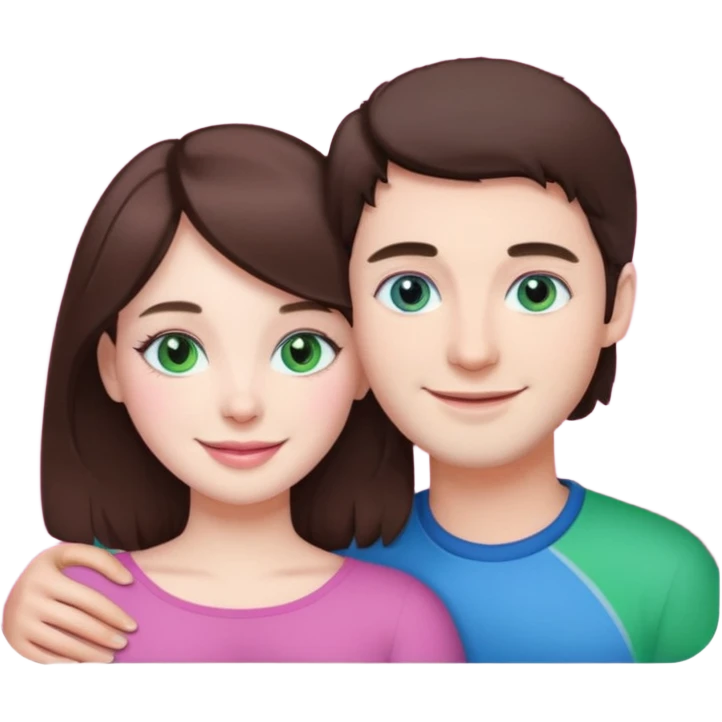 pink polaroid photo of a couple thats white with brunette hair blue and green eyes emoji