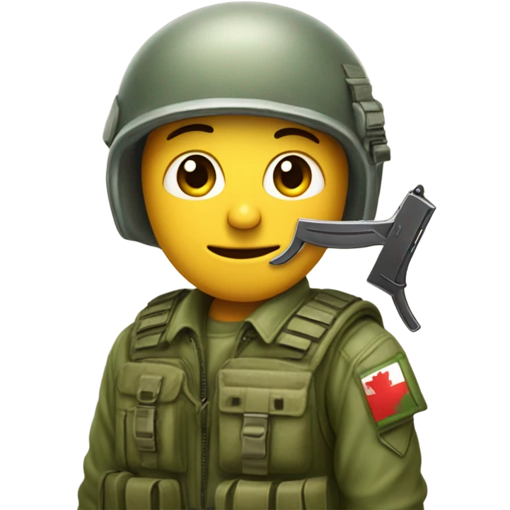 Un pousin avec un casque militaire et un couteau emoji