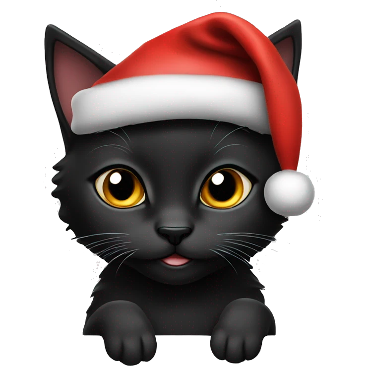 Black kitten with Santa hat emoji