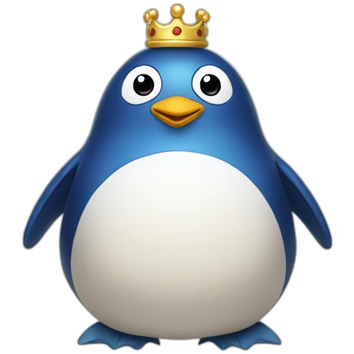 kawaï blue pudgy penguin wearing a golden crown emoji