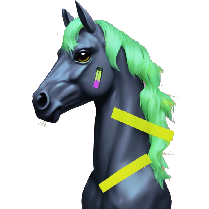 .Zombie_ Vaporwave black holographic oilslick zombie unicorn yellow caution tape graffiti Pegasus emoji