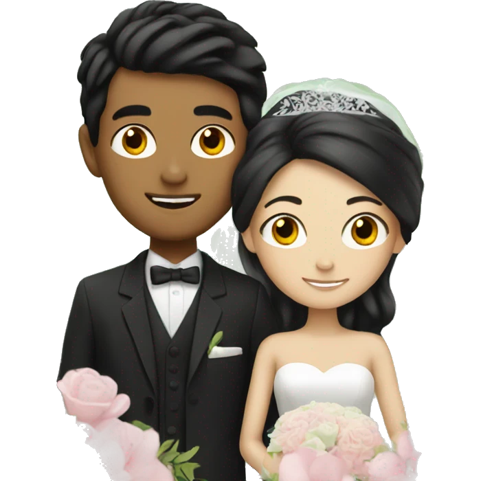Wedding couple, girl with black hair and boy with brown hair emoji