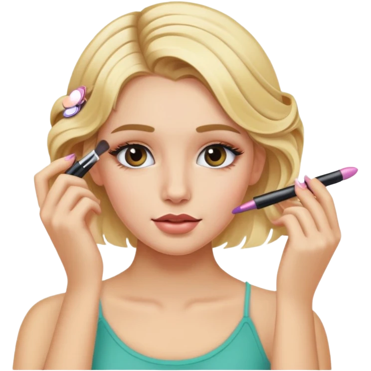 blonde girl putting clips in her hair while doing her makeup emoji