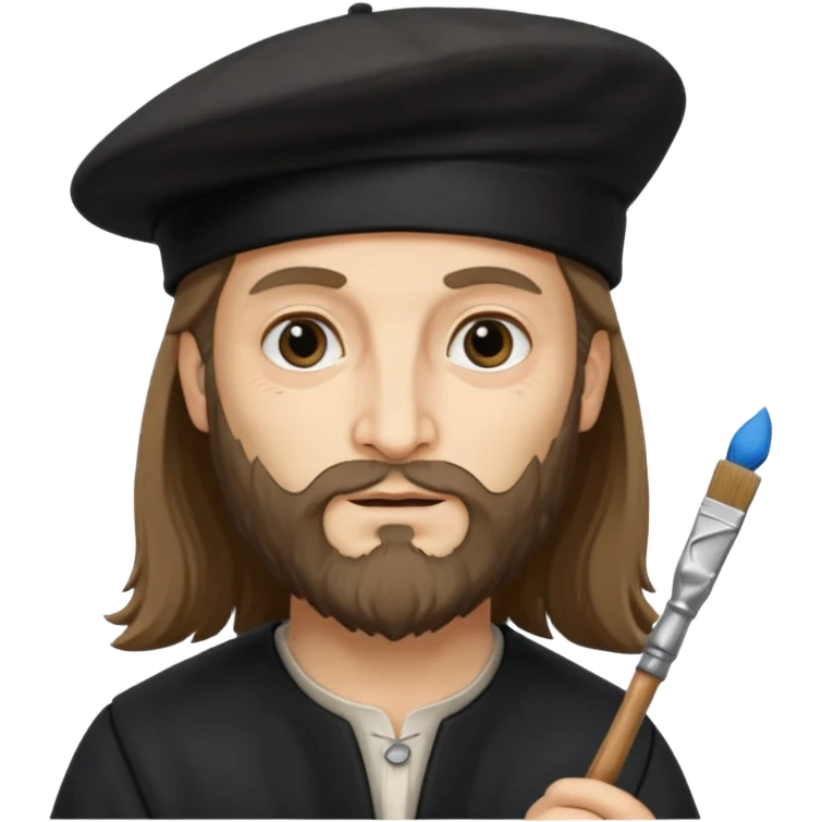 Leonardo da Vinci wear black beret hat, hold a brush emoji