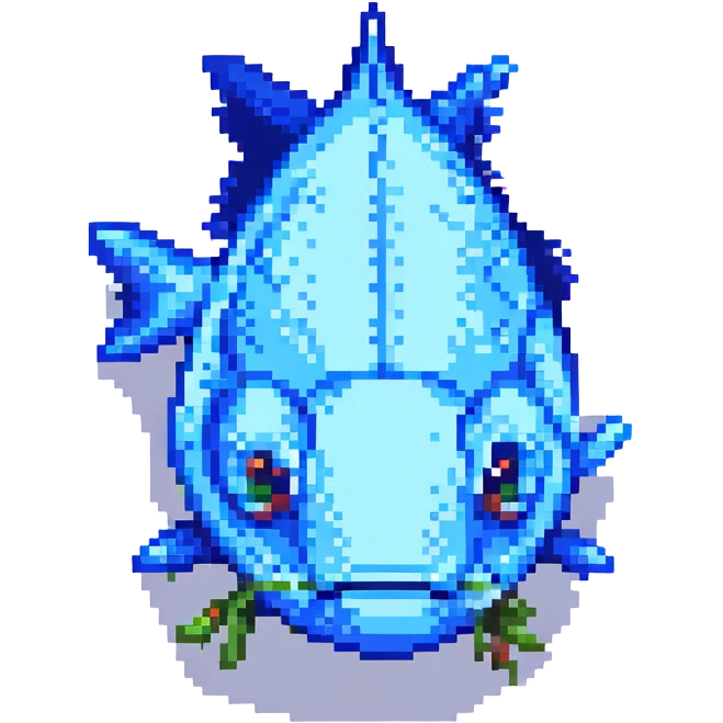 blue fish, pixel art style emoji