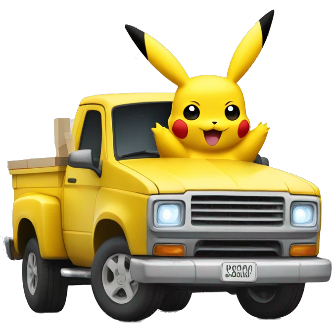 Pikachu in a truck with white bricks in the back emoji