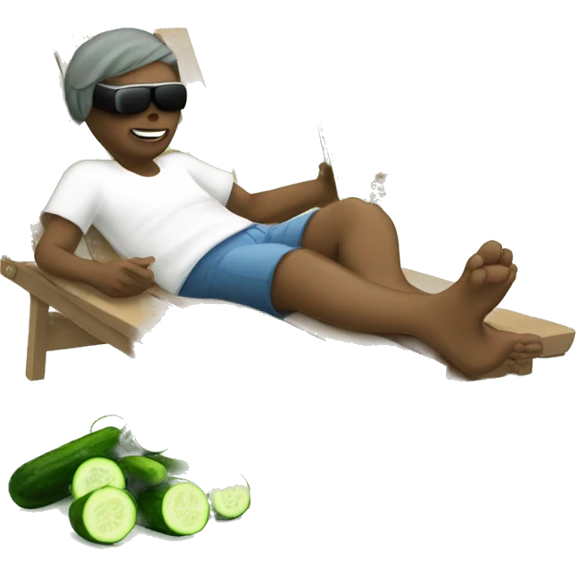 feet up relaxing with a drink and cucumbers over eyes emoji