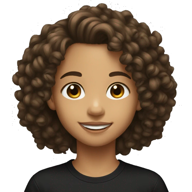 Lightskin pre teen smiling with low curly hair and black T-shirt on emoji