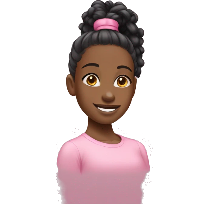 black girl with curly high ponytail with a pink  ྀིྀི emoji