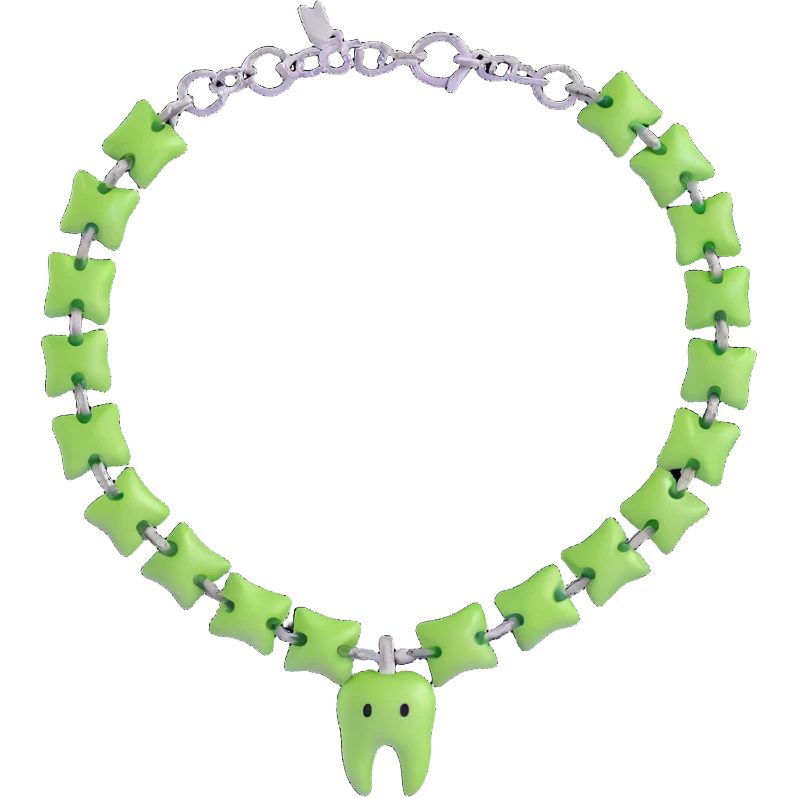 green bracelet with tooth charms emoji
