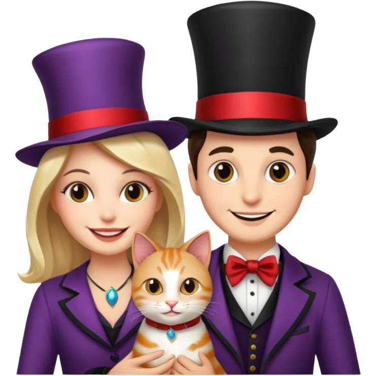 magician couple and their pet cat emoji