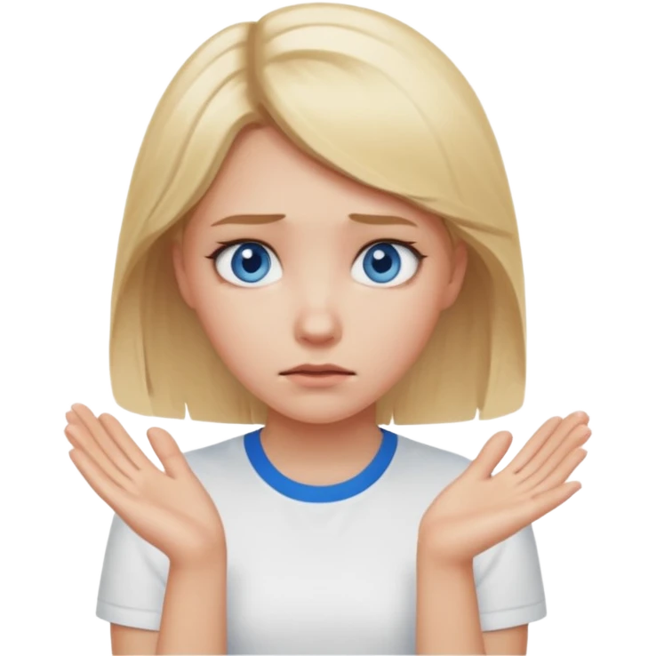 Cewe blonde yang lagi overthingkingkeliatan tangannya baju nya putih emoji