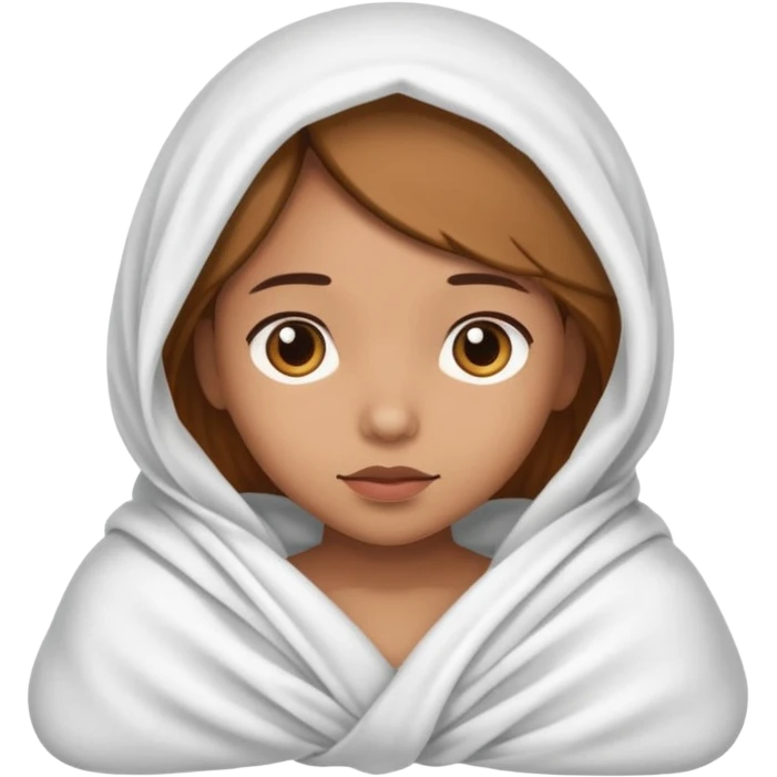 light brown skinned girl swaddled in a white blanket emoji