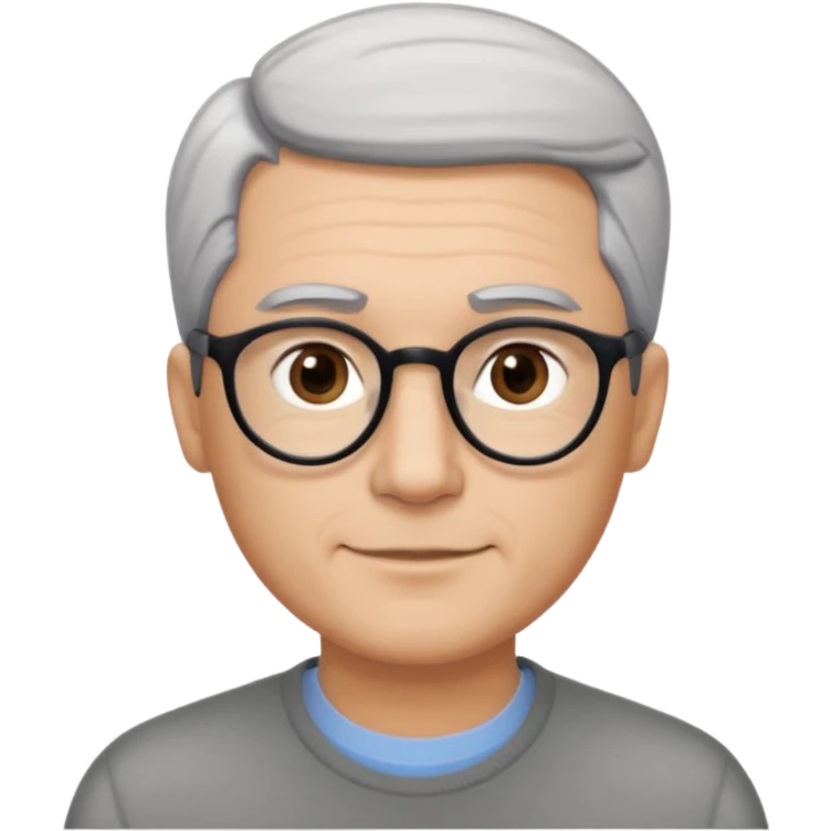 A man emoji with light skin, neatly combed short gray hair parted to the side, straight dark eyebrows, brown eyes behind black-framed glasses, an oval-shaped face, a small nose, and a subtle smile with no facial hair. emoji