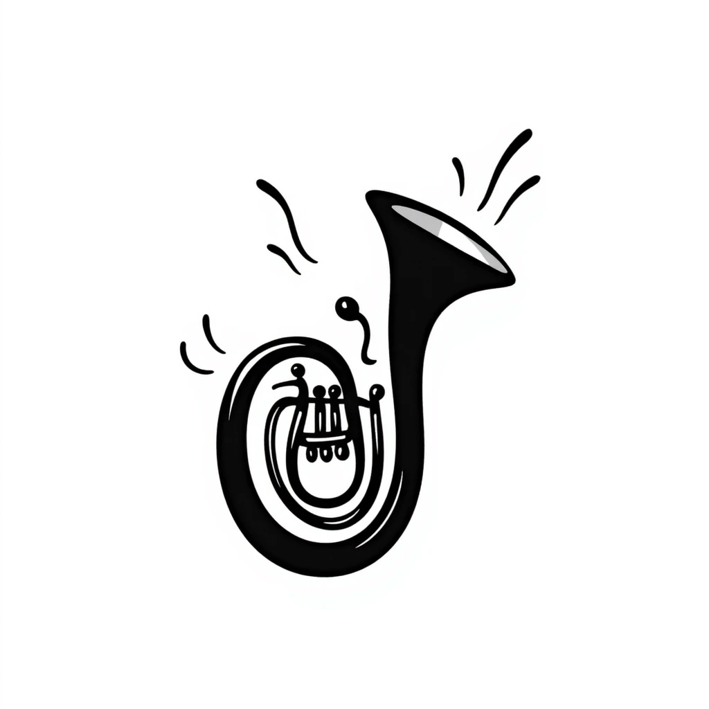 hand-drawn doodle of a tuba emoji