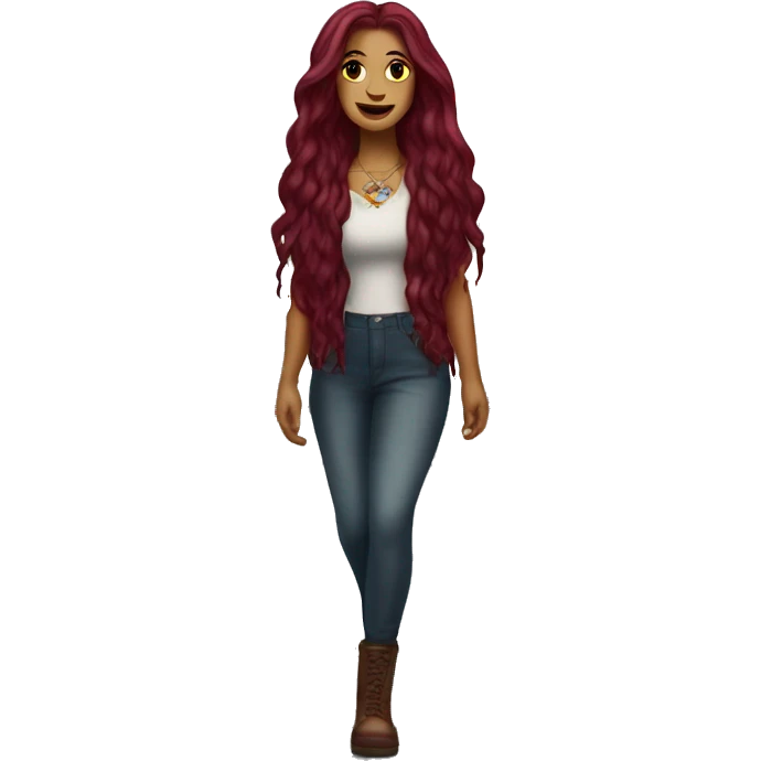Beautiful tattooed  burgundy long haired woman crossing the street emoji