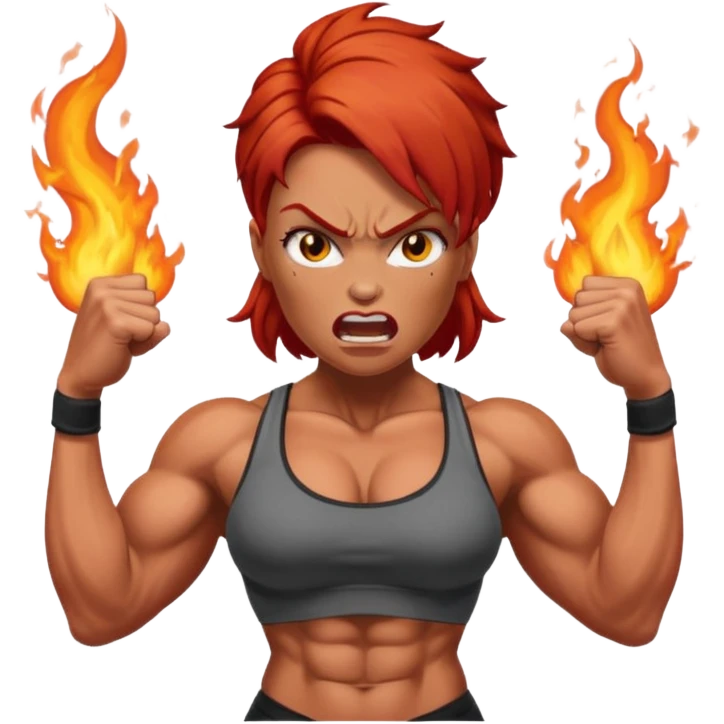 burning angry bodybuilder red haired woman emoji