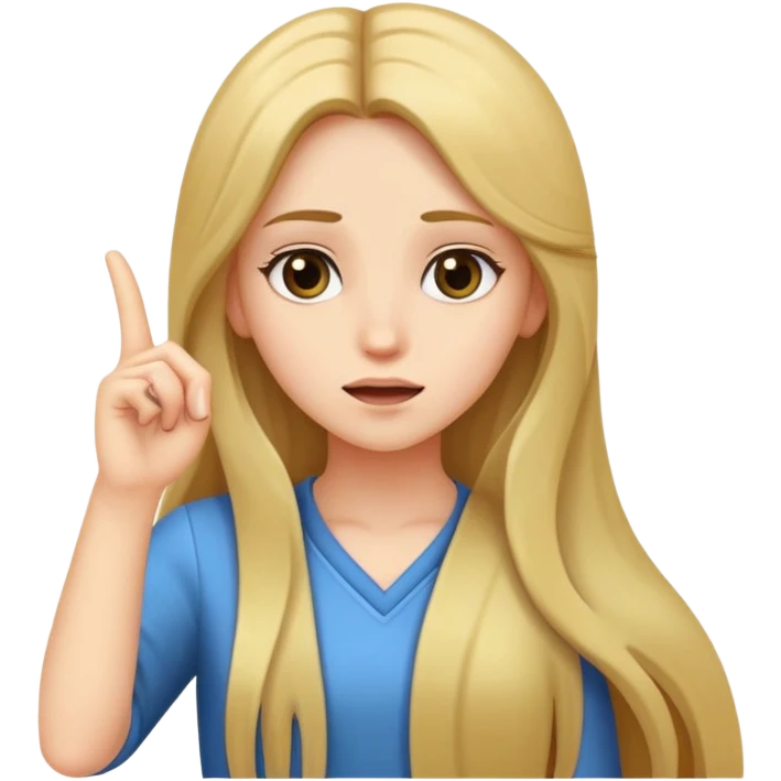 Девочка с длинными волосами крутит пальцем у виска emoji