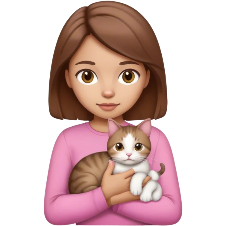 Girl with pink top and brown hair holding a cat emoji