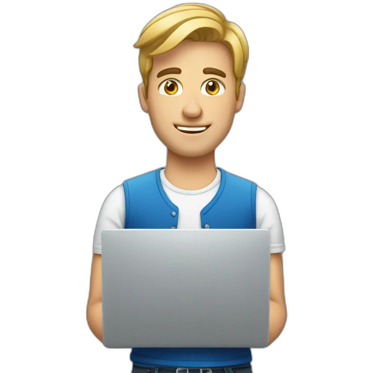 european guy using laptop emoji
